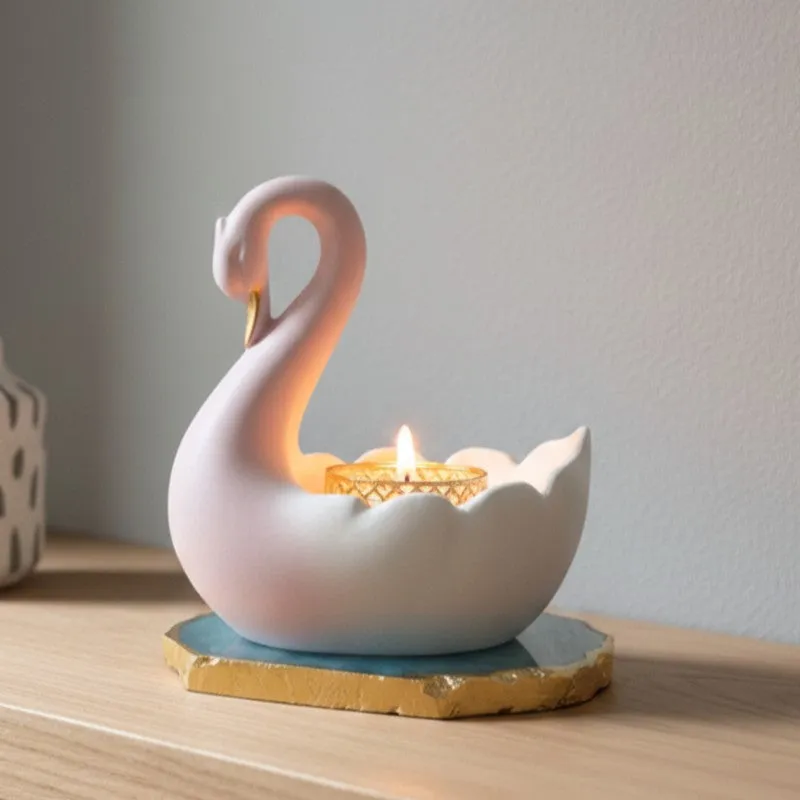 Swan Shaped Resin Tea Light Candle Holder - Blue media 3