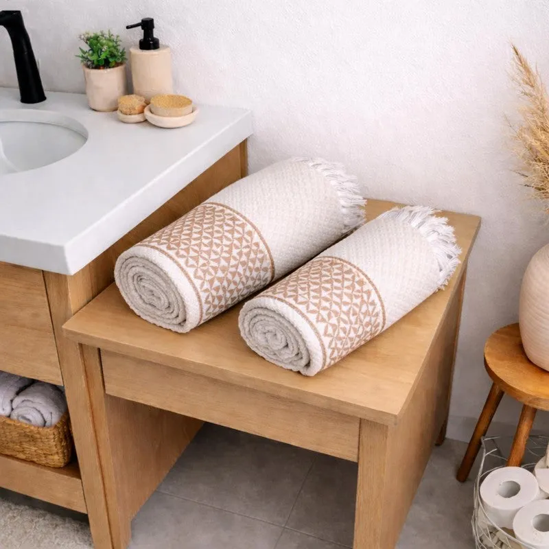 MosacStrip Cotton Bath Towel (Beige) - Set Of Two media 1