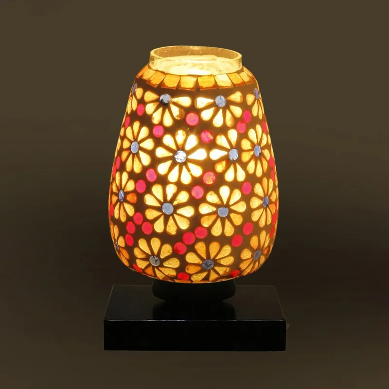 Shineva Glass Table Lamp With Wooden Base - Multicolor media 8