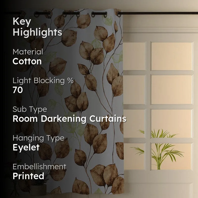 Garden Glow Cotton Curtain - Brown,White media 2