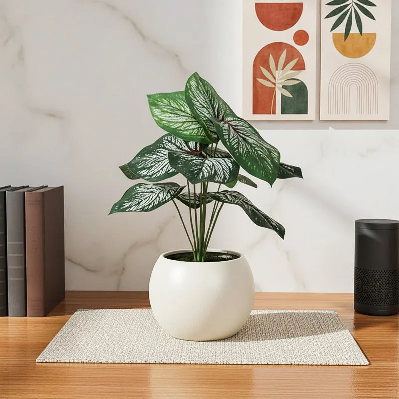 Faux Deco Aglonema Silk Plant With Black Plastic Pot - 55 cms media 1