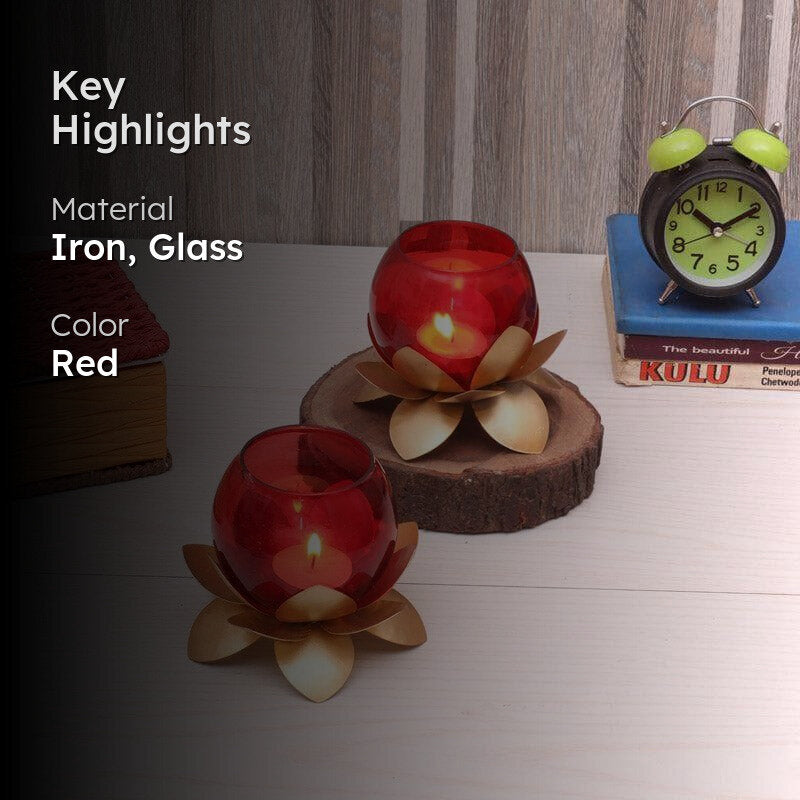 Lotus Tealight Candle Holder (Red) - Set Of Two media 2