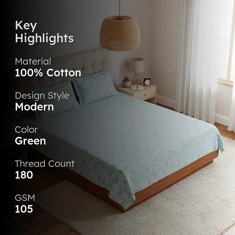 Geome Floral Cotton Bedsheet (Green) - 180 TC media 2