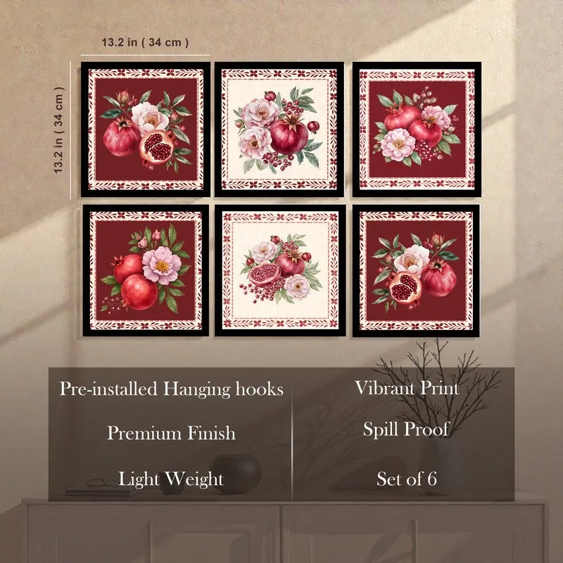 Garnet Dreams Paper Wall Paintings With Frame - Set Of Six media 8