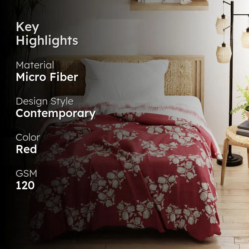 Minas Floral Reversible Microfiber Comforter (Red) - 120 GSM media 2