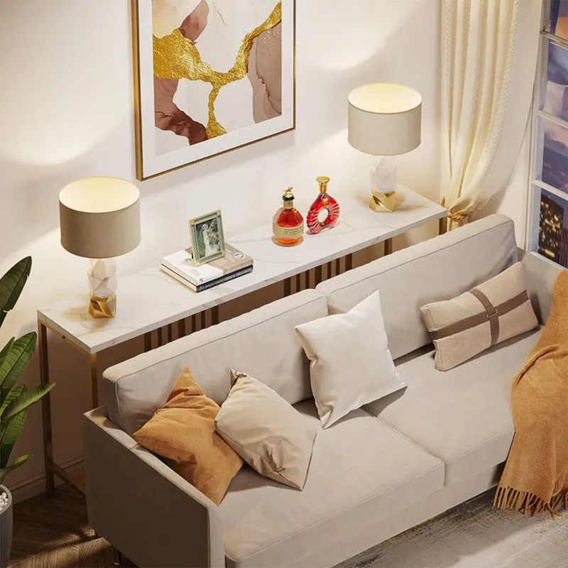 Narrow Long Metal Console Table with White Marble Top (Gold) - Large media 7