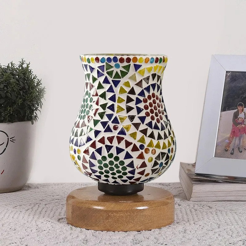 Glora Mosaic Glass Table Lamp With Wooden Base - Multicolor media 4