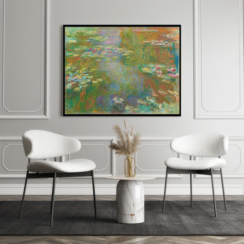 Water Lily & Pond Canvas Painting - Black Frame media 4