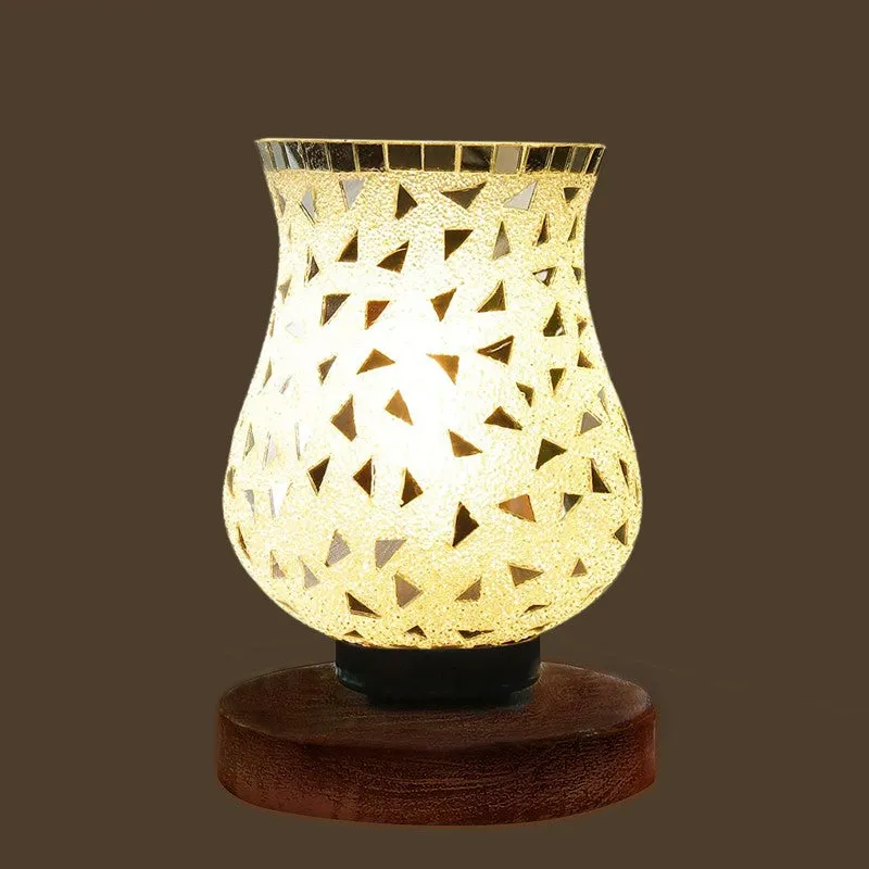 Bright Mosaic Glass Table Lamp With Wooden Base - Multicolor media 6