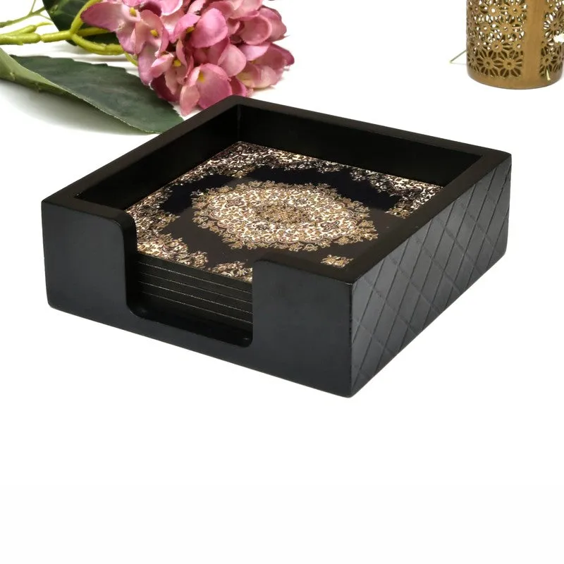 Nature Inspired Wooden Coasters Coasters with Holder - Seven Piece Set media 3
