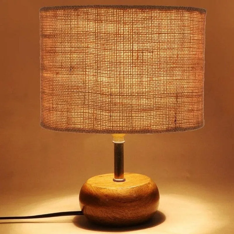 Wood Pebble Fabric Table Lamp - Beige,Brown media 5