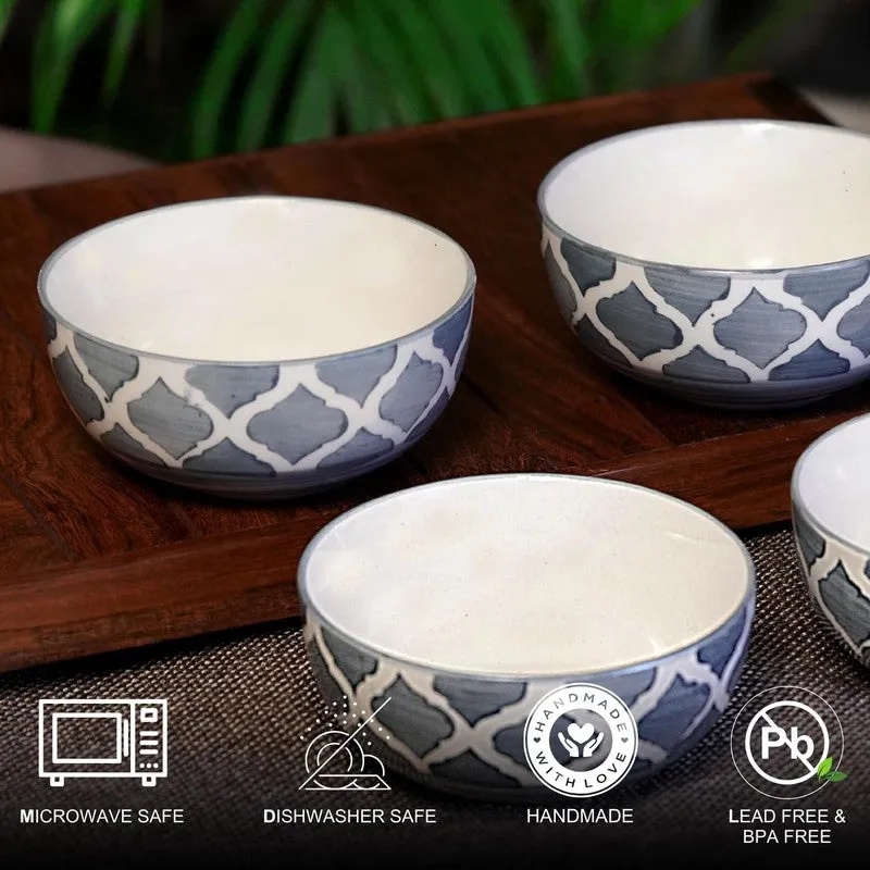 Savito Ceramic Snack Bowls (White,Blue, 200 mL Each) - Set Of Four media 8