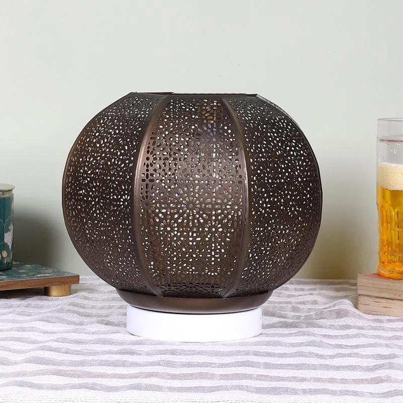Nira Round Etched Metal Table Lamp With White Base - Gold media 3