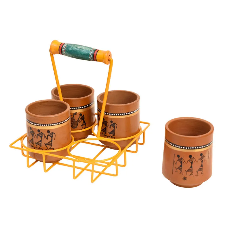 Umika Terracotta,Wood,Metal Tea Cup (175 mL Each) - Five Piece Set media 4