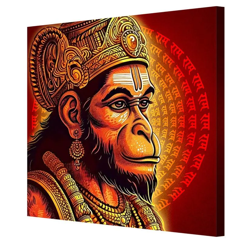 Hanuman Spiritual Canvas Wall Art with Frame - Red media 5