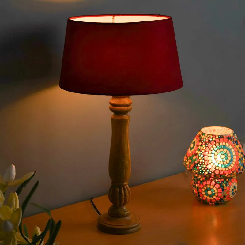 Rustic Elegance Fabric Table Lamp - Brown,Red media 1