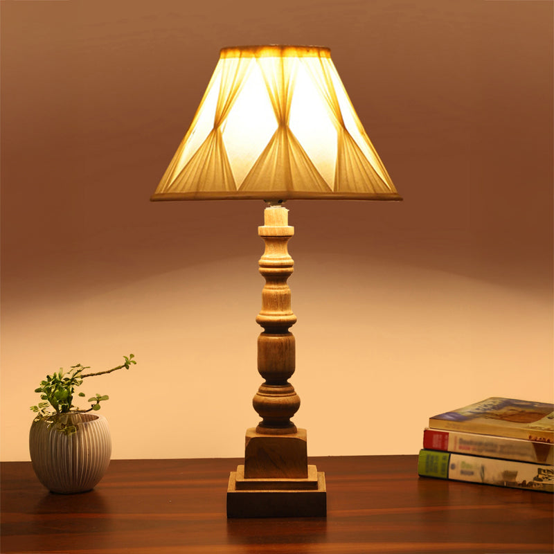 Pleatra Pinch Arbor Wooden Table Lamp - Ivory,Brown
