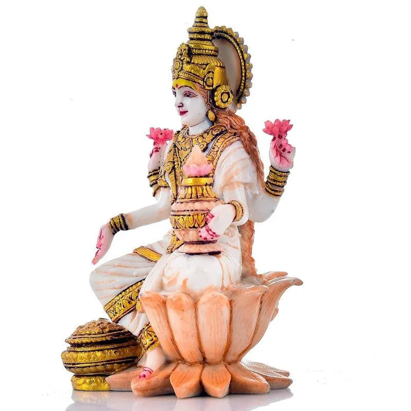 Sacred Lotus Seated Lakshmi Marble Idol media 3
