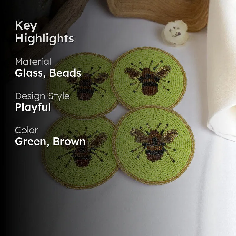 Moiraa Beaded Coaster (Green) - Set Of Four media 2