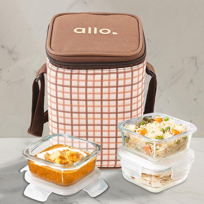 Oliva Square Glass Lunch Box With Lunch Bag (320 ML) - Four Piece Set media 3