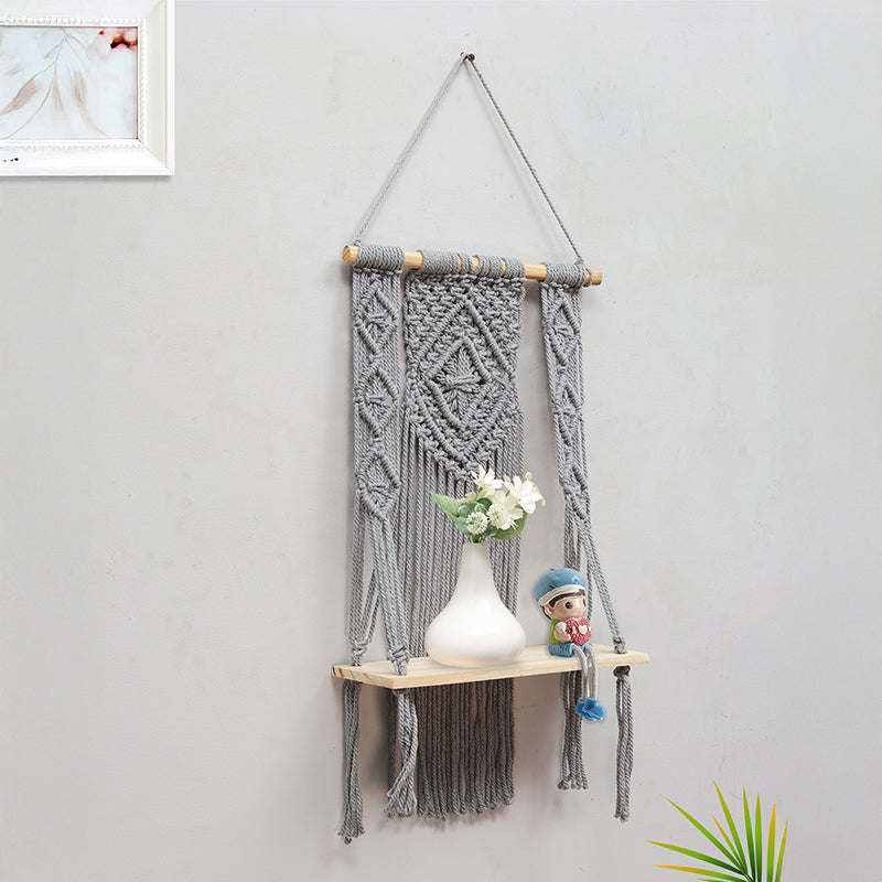 Knotix Macrame Wall Shelf - Grey media 3
