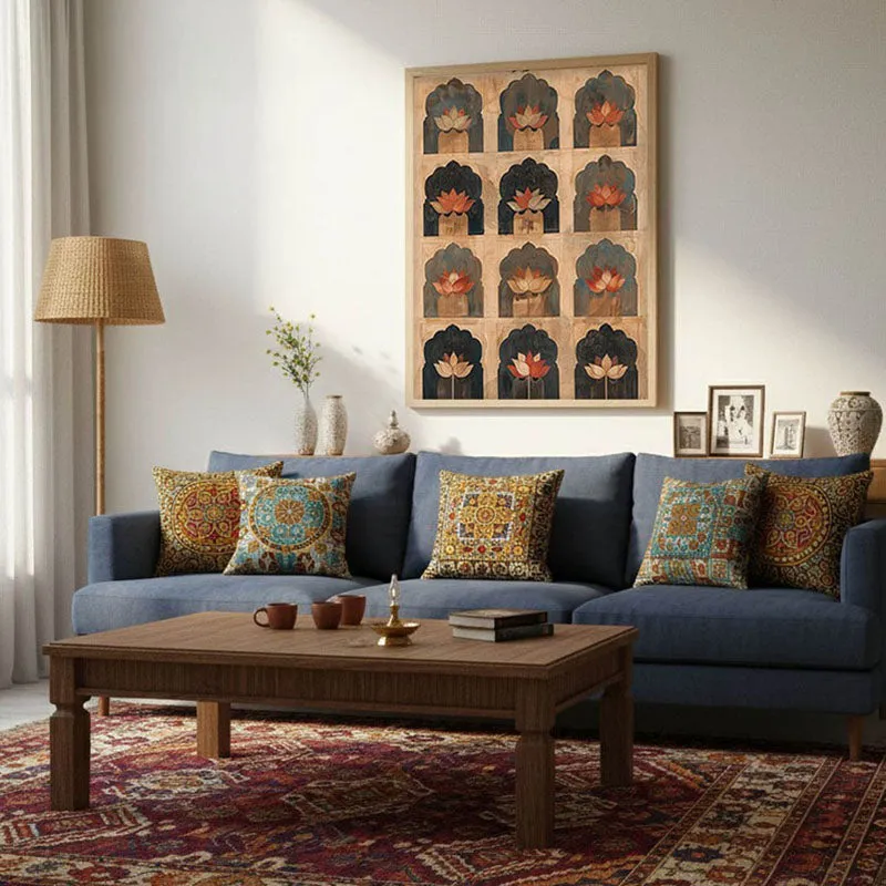 Heritage Lotus Arch Motif Canvas Wall Painting With Brown Frame media 8