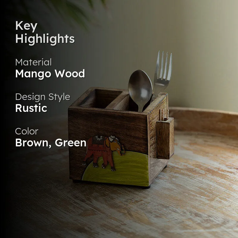 Ambari Mango Wood Cutlery Stand media 2