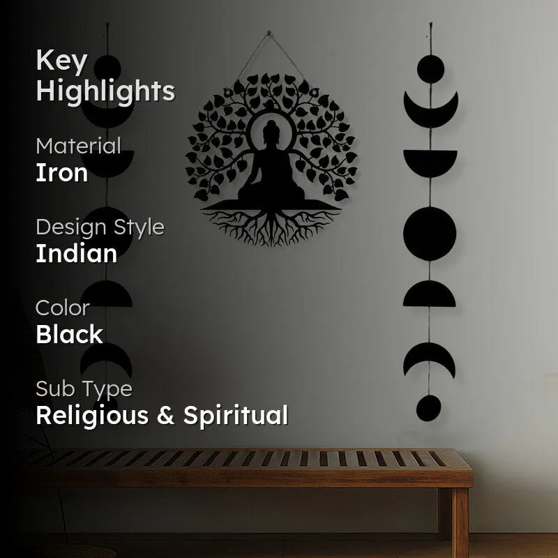 Buddha With Phases Of Moon Iron Wall Accent - Set Of Three media 2