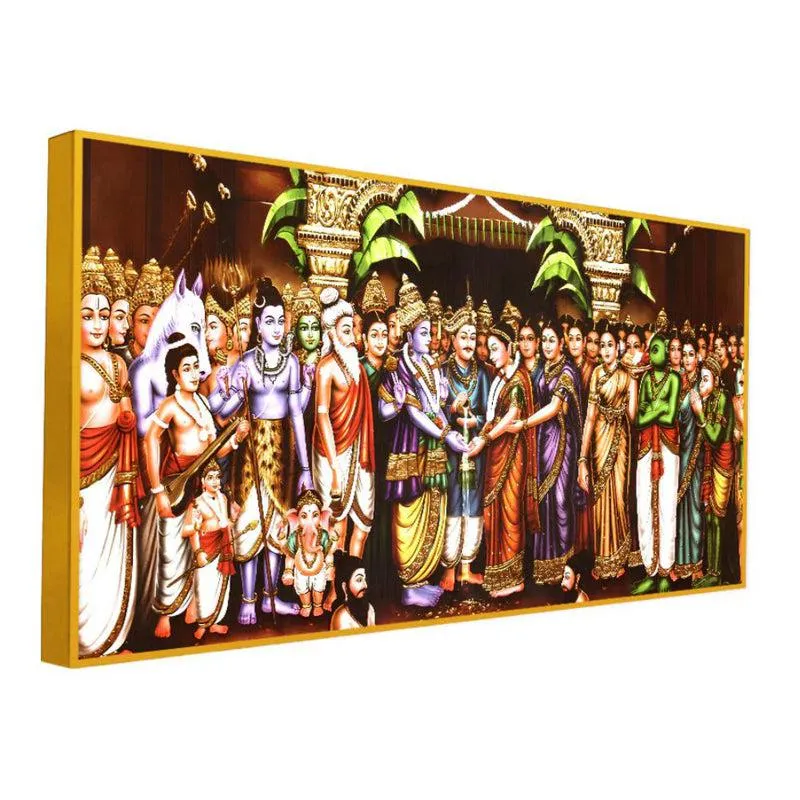 Sita-Rama Swayamvaram Spiritual Canvas Wall Painting With Frame - Gold media 4