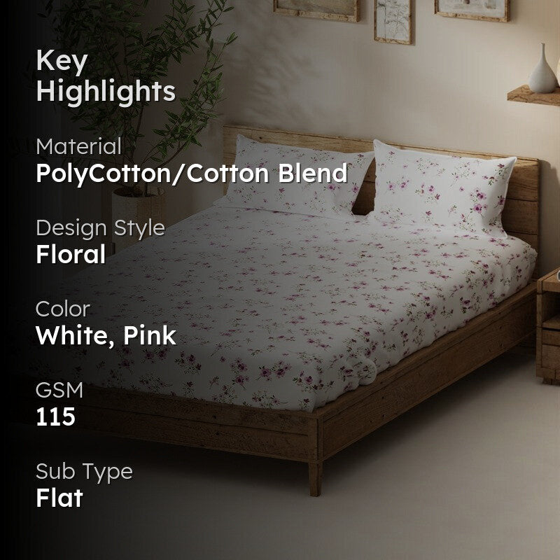 Aelvos Bedsheet (White,Pink) - 115 GSM media 2