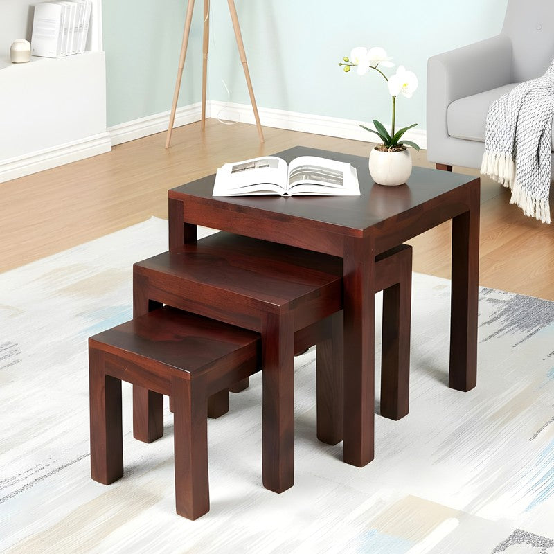Sverox Sheesham Wooden Side & Bedside Table (Taupe) - Set Of Three