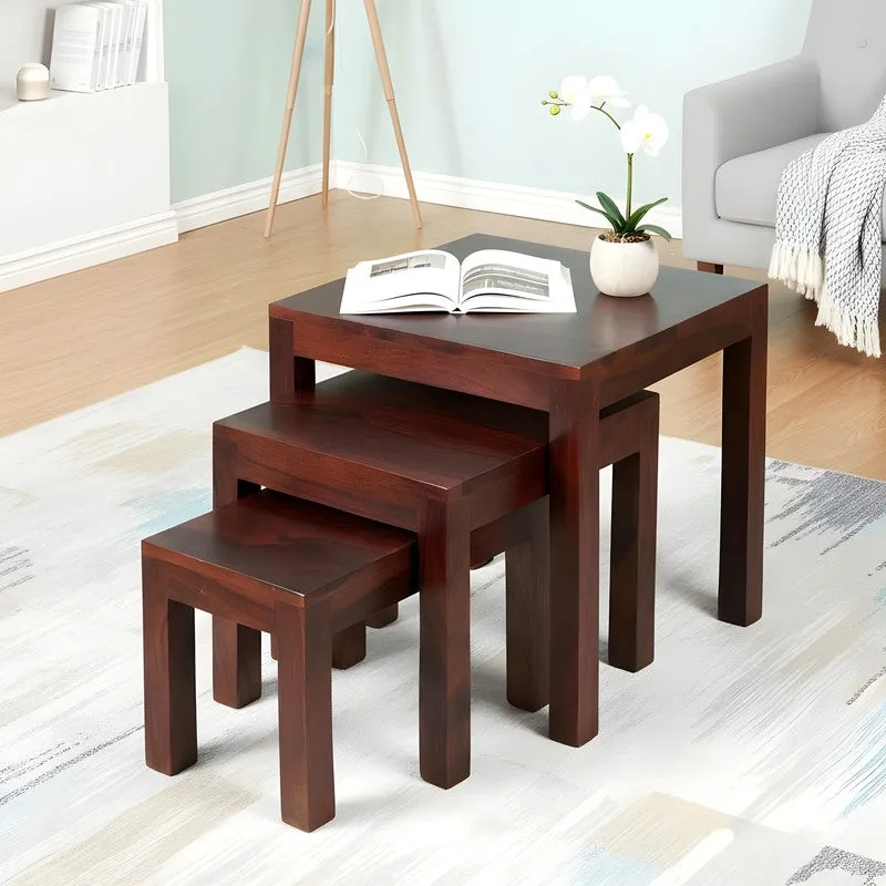Sverox Sheesham Wooden Side & Bedside Table (Taupe) - Set Of Three media 1