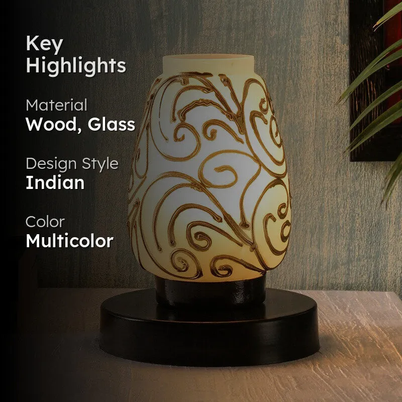 Spledra Glass Table Lamp With Wooden Base - Multicolor media 2