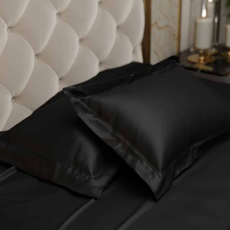 Silkara Satin Pillow Cover (Black) - Set of Two