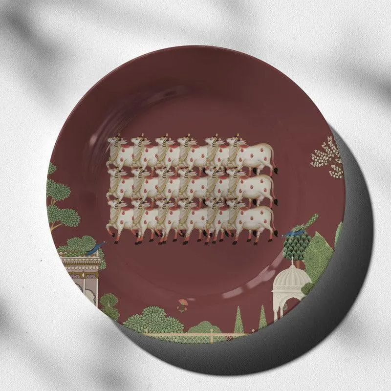 Pichwai Art Wall Plate - Brown media 1