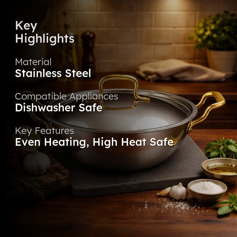 Solara Stainless Steel Kadhai With Lid - 2300 mL/7.2 Inch media 2