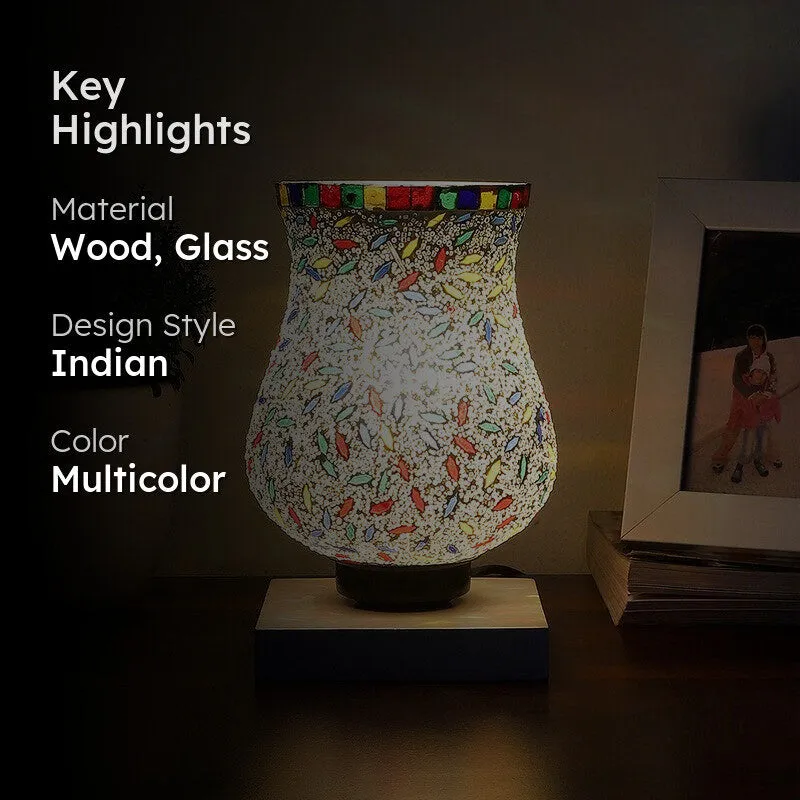 Aurinia Mosaic Glass Table Lamp With Wooden Base - Multicolor media 2