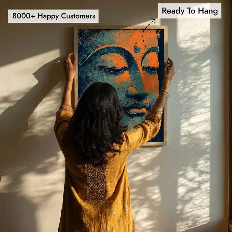 Vivid Serenity Buddha Archival Paper Wall Painting With Brown Frame media 7