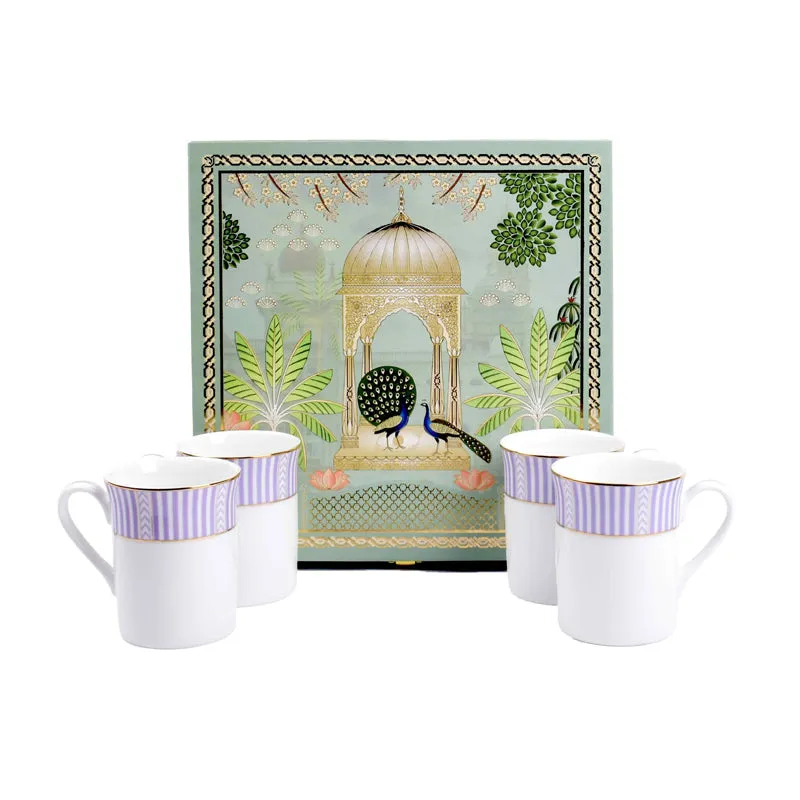 Stripe Classic 24k Gold Brushed Porcelain Coffee Mug (Purple/300 mL Each) - Set Of Four media 7