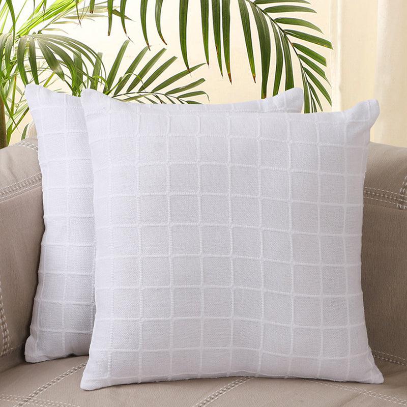 Sicily Light Solid Cotton Cushion Cover (White) - Set Of Two media 2