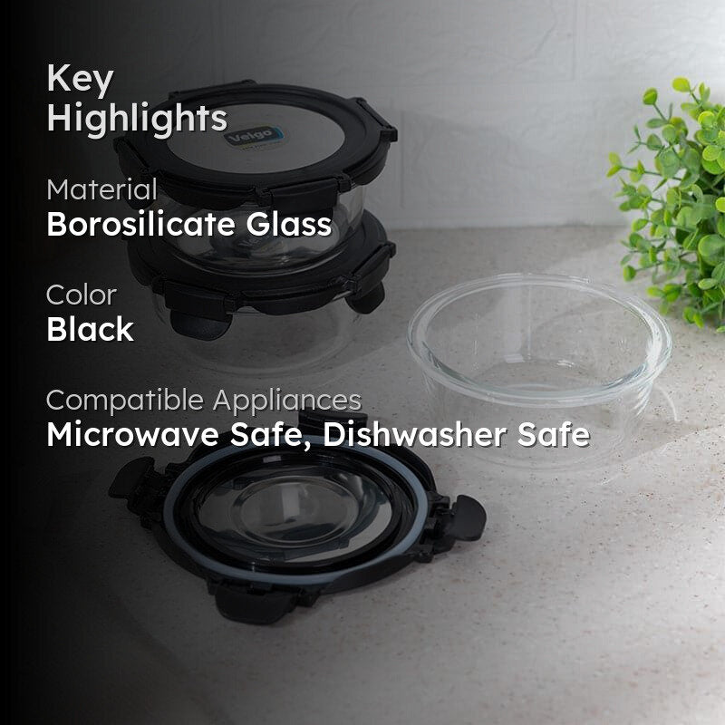 Lip Smack Black Glass Lunch Box (400 ML) - Set Of Three media 2