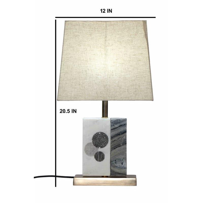 Blaze Printed Fabric Table Lamp With Marble & Brass Base - Beige,White media 5