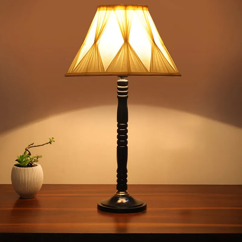 Loft Style Table Lamp With Carved Wooden Base - White,Black media 2
