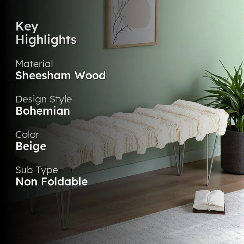 Borix Sheesham Wooden Bench - Beige media 2