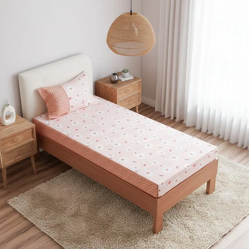 Daisy Blush Printed Cotton Bedsheet (Peach) - 200 TC media 1