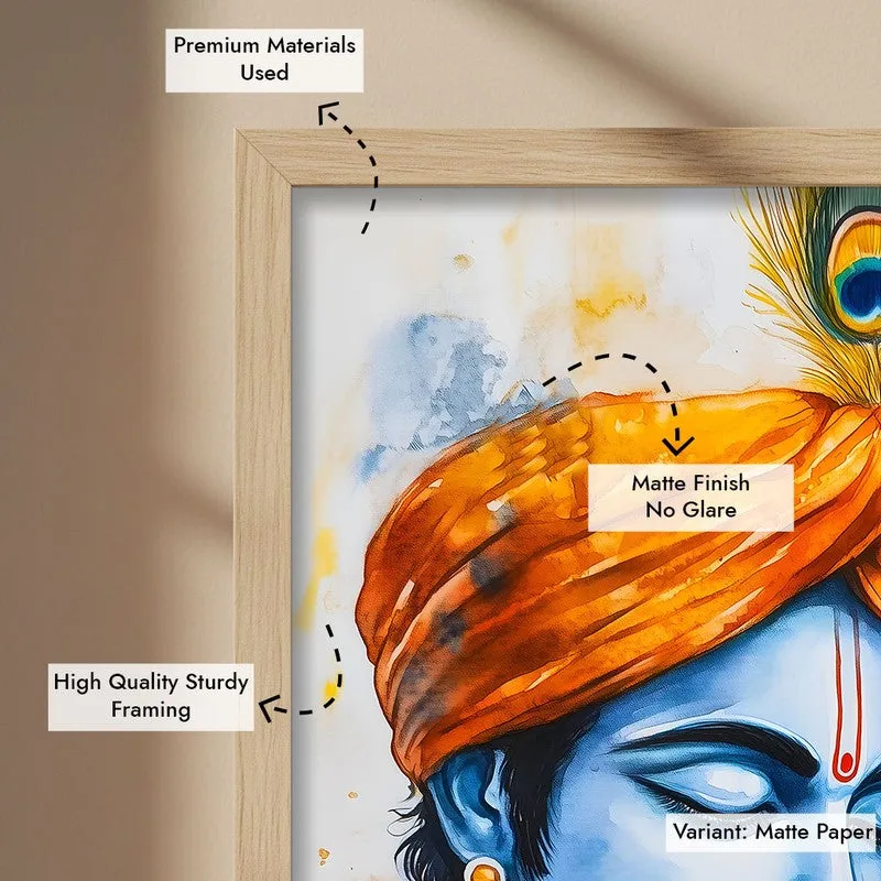 Vrindavana Radhe Krishna Spiritual Archival Paper Wall Painting - Natural Brown Frame media 6