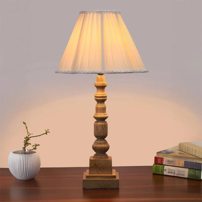 Pleatra I Arbor Wooden Table Lamp - Ivory,Brown media 2