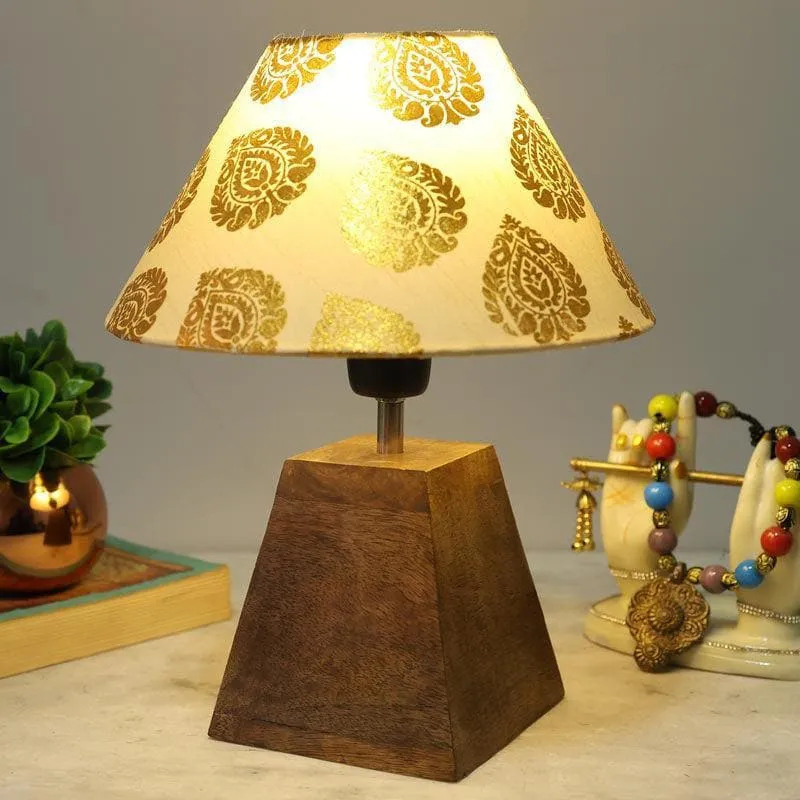 Pyramid Perfection Leaf Fabric Table Lamp - Gold,Beige media 1