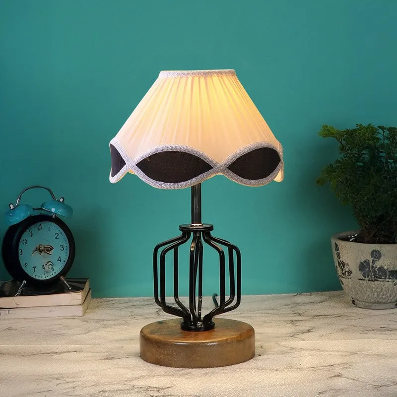 Aurenda Cotton Table Lamp With Wooden Base - Ivory media 3
