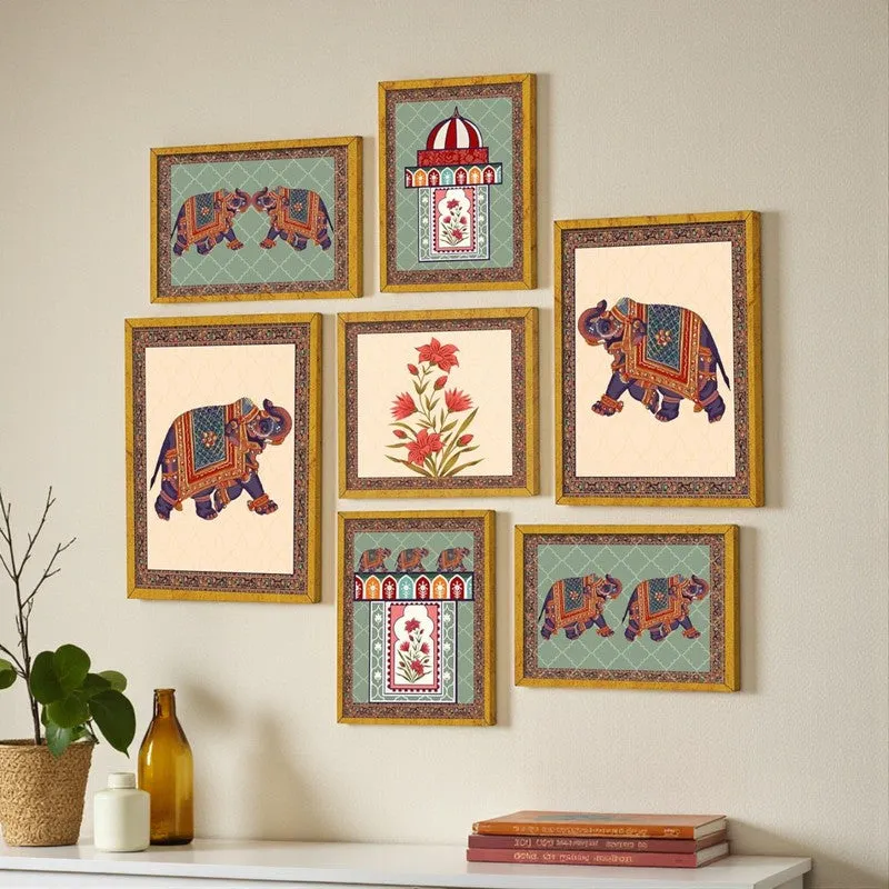 Vivid Indian Heritage Canvas Wall Art With Frame - Set Of Seven media 3